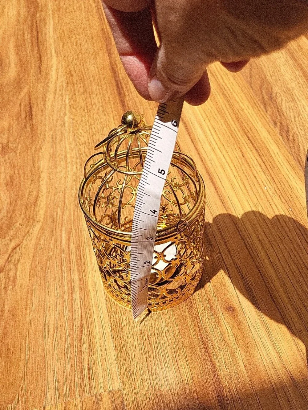 Gold Ornate Filigree Candle Lantern with Hanging Ring